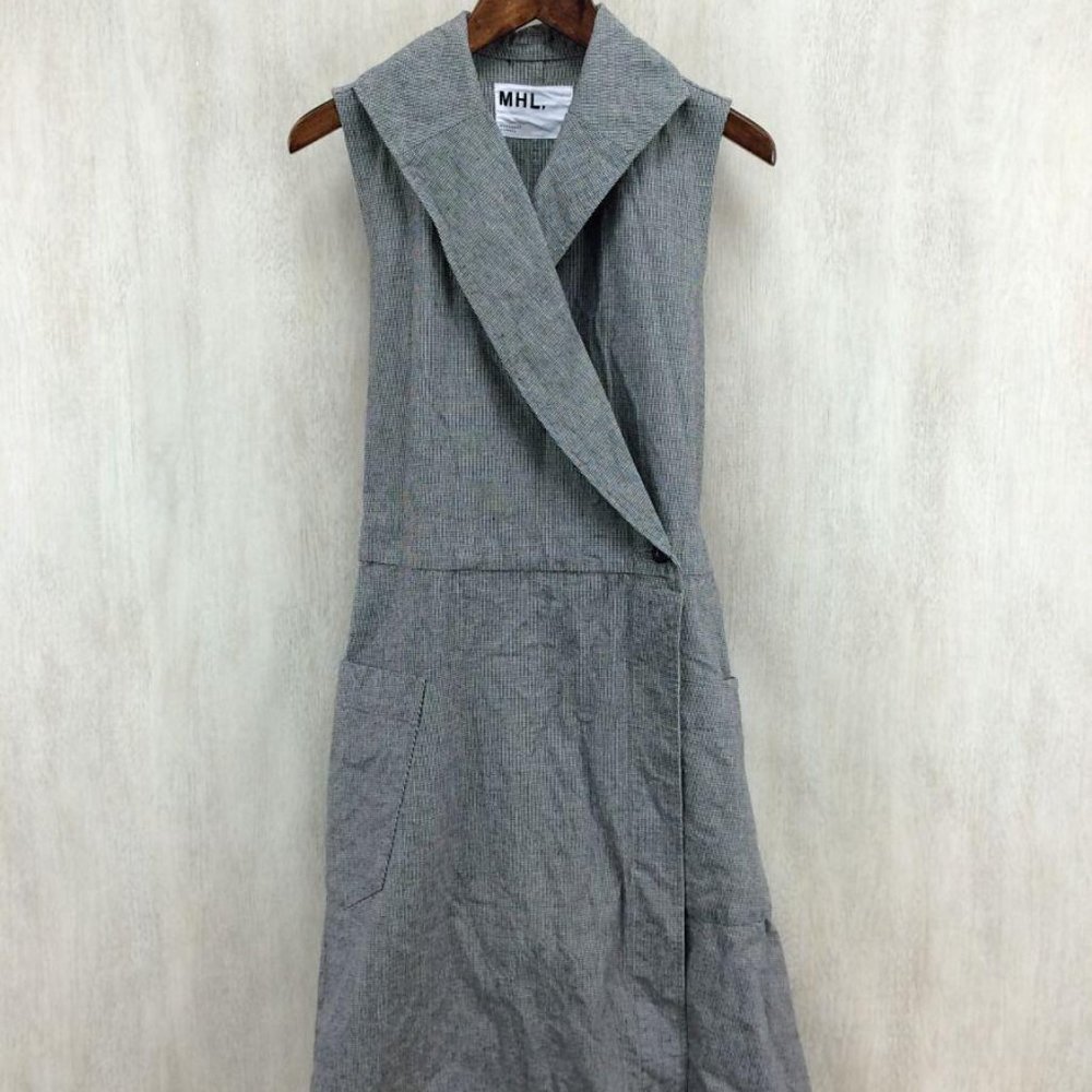 MHL by Margaret Howell Houndstooth chef check wrap dress cotton linen size 1 - Picture 5 of 9